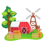 Whimsical farm illustration of vegetable garden beds at Soviero's Garden Center