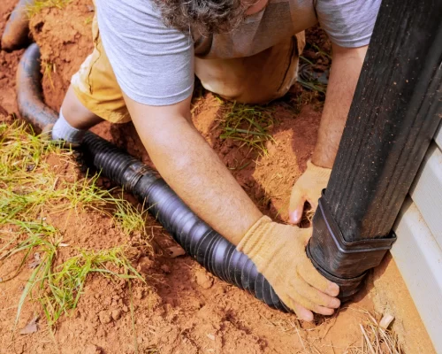French drain pipes, drainage gravel & landscape fabric at Soviero's Garden Center, High Point NC.